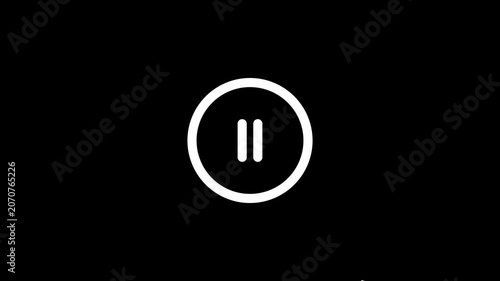 Animated media player icon showing loading transition to play and pause buttons on white background.