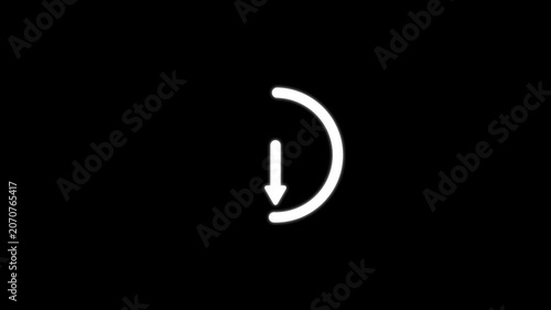 Animated loading icon with arrow and circular progress bar on black background.