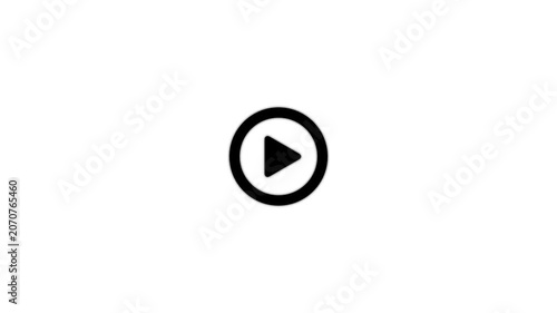 Animated video player icon with circular loading progress bar transitioning into a play button on white background.