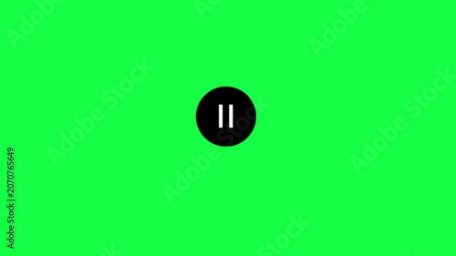 Clicking play button to pause in circle icon animation. Minimalist black media player user interface controller animation on green screen