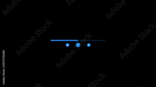 Digital screen video player user interface layout animation. Multimedia video player grey with play pause 