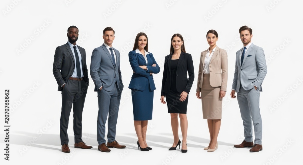 Obraz premium Business team standing with colorful pixelated effect on people