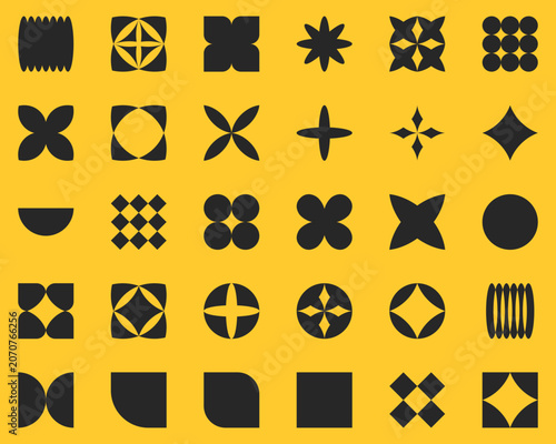 Abstract geometric shapes and icons. Retro elements, vintage, star and flower shape, basic form, trendy. Collection trendy vector geometric shapes.