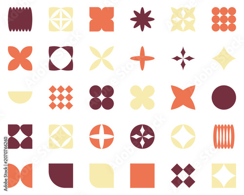 Abstract geometric shapes and icons. Retro elements, vintage, star and flower shape, basic form, trendy. Collection trendy vector geometric shapes.