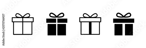 Set of minimalist gift box icons in outline and solid styles