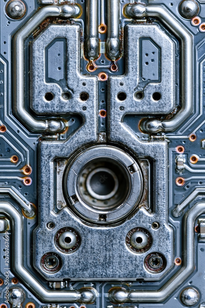 Fototapeta premium Robotic control electronics with clean metallic textures and blank circuit components
