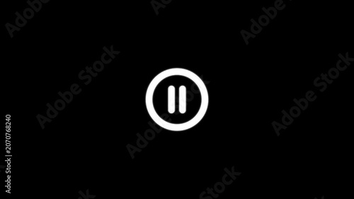 Animated media player icon showing loading transition to play and pause buttons on white background.