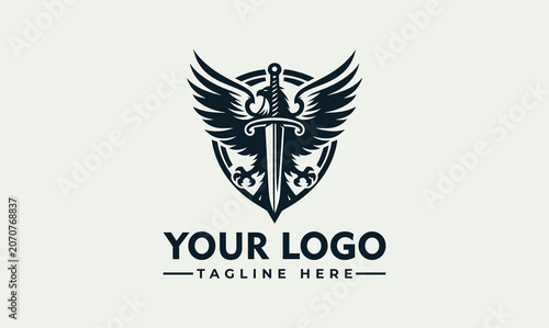 Cuadro en lienzo Eagle and Sword Emblem Shield Vector Logo Illustration Design Element