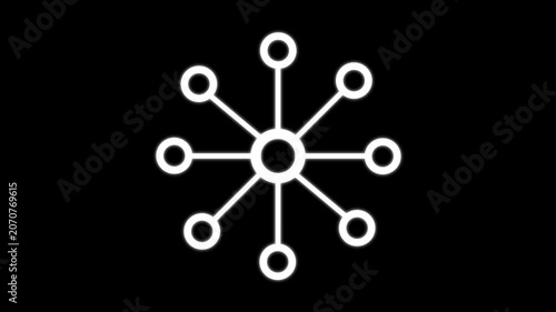 Animated network hub icon showing central connection lines on white background.