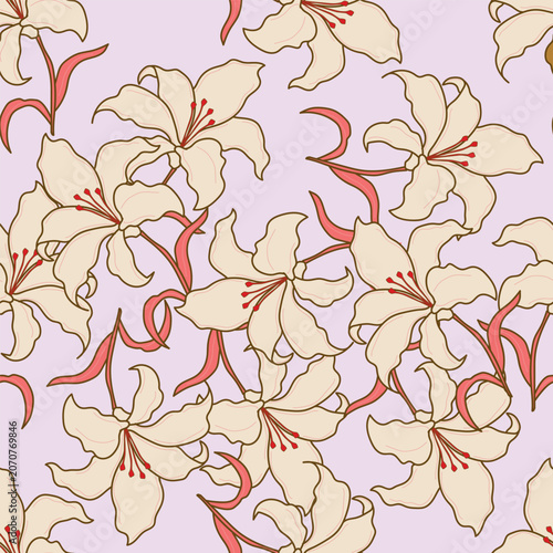 Seamless floral pattern, ditsy flower pattern, fabric print in vintage style on light beige background, timeless floral, small ditsy flower. Surface design for home textile, wallpaper pattern, fabric,
