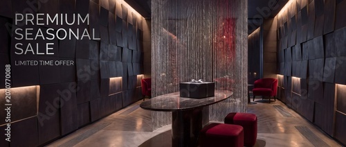 Modern Interior Architecture with Dynamic Wall Panels and Elegant Seating Perspective View
