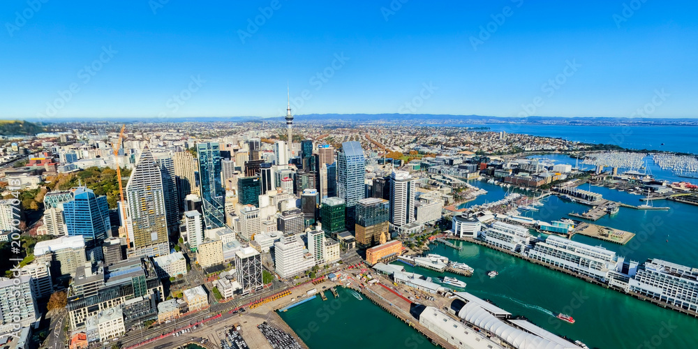 Fototapeta premium Aerial view of Auckland city's harbour in New Zealand