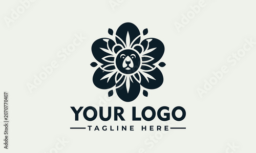 Stylized Bear Head Floral Mandala Vector Logo Illustration