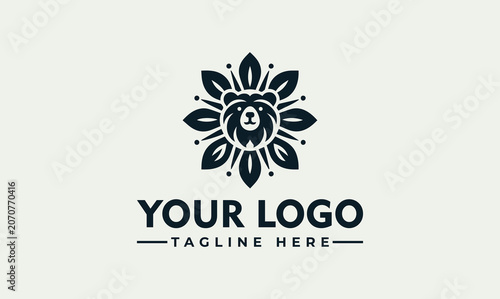 Floral Bear Head Vector Logo Illustration Concept for Nature and Wildlife Brand Identity