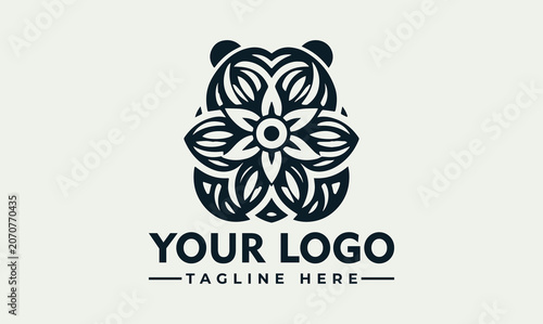 Elegant Bear Mandala Floral Vector Logo Illustration for Branding and Creative Design Assets