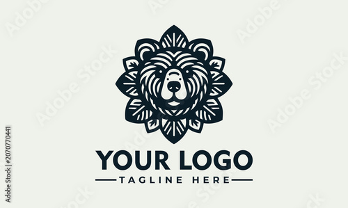Ornamental bear head mandala vector logo illustration for brand identity