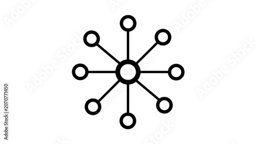 Animated network hub icon showing central connection lines on white background.