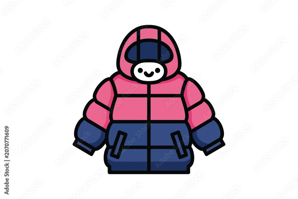 Fototapeta premium Cute Pink and Navy Blue Winter Puffer Jacket Vector