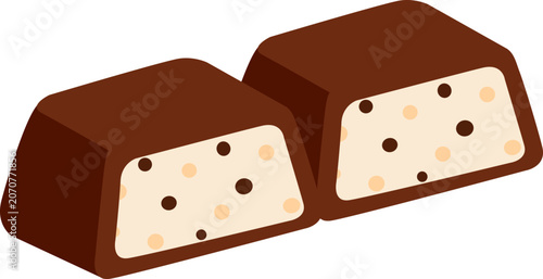 Two chocolate candy pieces with creamy nut filling culinary arts