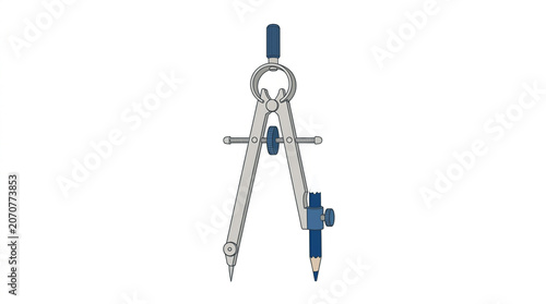 Metal drawing compass vector illustration isolated on white background. Ideal for geometry, mathematics, engineering, drafting, and education concepts.