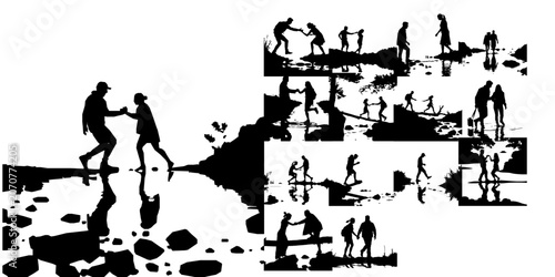 Tableau sur toile Man Helping A Woman Across A Stream Silhouette