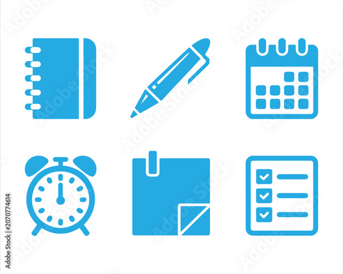 Productivity and Time Management Elements Collection. Business office management essential black line icons. Business icons set