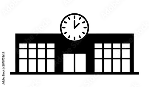 Station building icon with clock isolated on transparent background vector graphic.