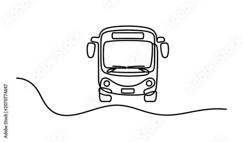 One line continuous drawing of a bus front view for modern public transportation.