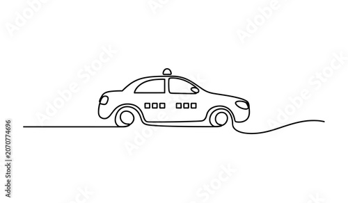 Taxi car single continuous line art drawing isolated on a transparent background.