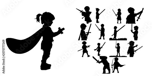 Obraz na plátně Child Holding a Toy Sword Silhouette