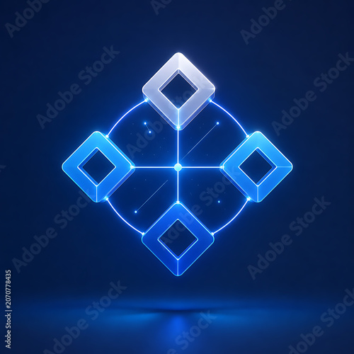 Futuristic Digital Network Grid: Interconnected Diamond Shapes with Glowing Lines in a Dark Blue Abstract Space, Representing Data Flow, Blockchain Technology, and Decentralized Systems