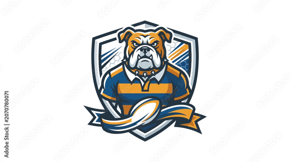 Obraz premium Bulldog mascot logo in rugby jersey shield.