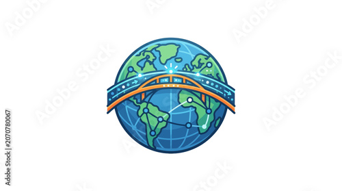 Bridge connecting across a blue world globe