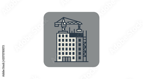 Building construction site with tower crane icon.