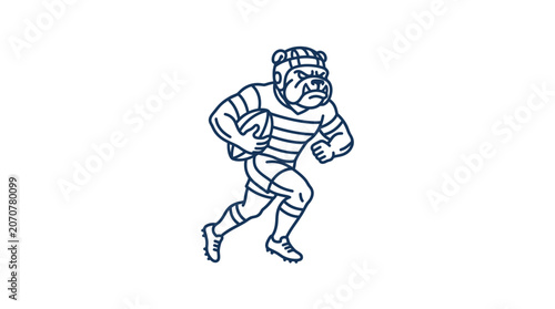 Bulldog mascot rugby player running with ball