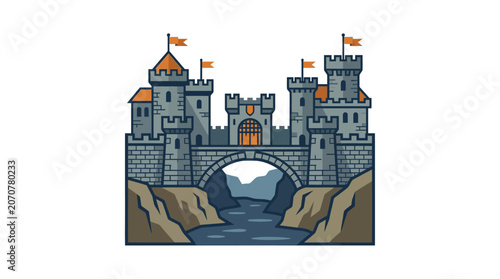 Castle gate bridge over river vector illustration