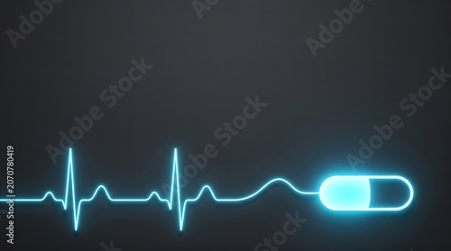 Digital Heartbeat Line Transforming into Glowing Capsule