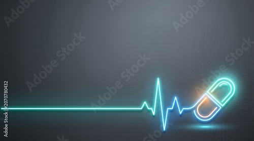 Digital Heartbeat Line Transforming into Glowing Capsule