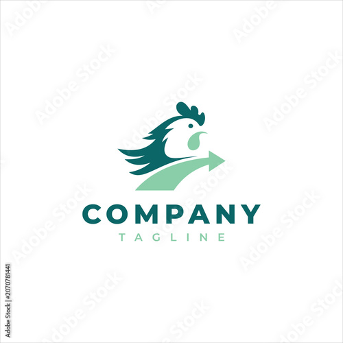 Modern teal rooster logo with flowing mane and leaf accent, suitable for equestrian, wellness nature sports and premium brand identity