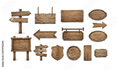 Tableau sur toile Wooden Sign Icons Set with Vintage Signposts and Directional Plank Boards Realis