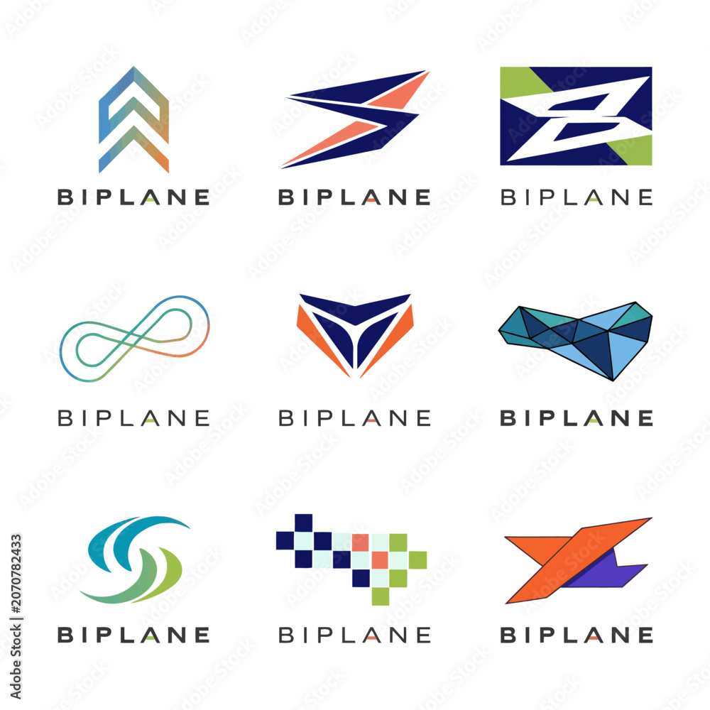 Obraz premium Collection of modern abstract biplane logo design templates for corporate branding and identity.