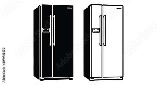 Side by side Refrigerator Silhouette On White Background