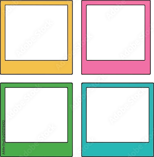 Cute Polaroid Photo Frame Vector Set, Pastel Scrapbook Frame Template with Washi Tape