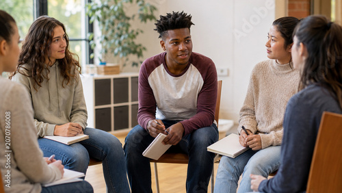 Young adults in peer support circle promoting youth wellbeing