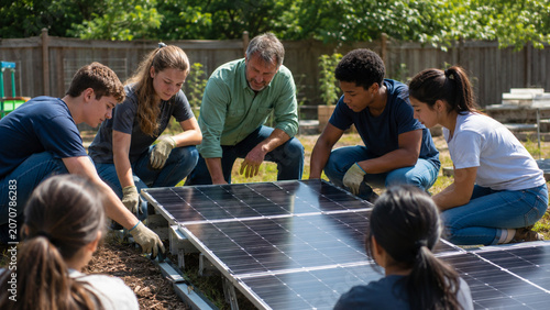 Youth volunteers learning clean energy through community solar demonstration