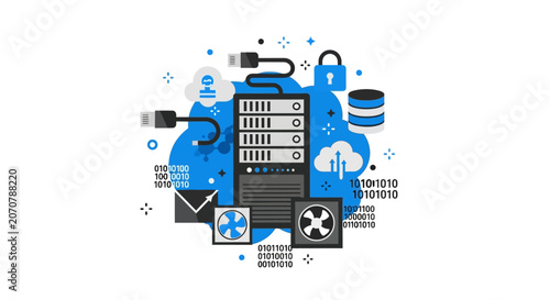 Cloud Computing and Data Center Server Network Infrastructure Flat Illustration for Technology and Security Concepts