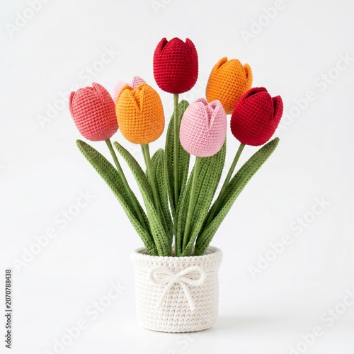 Handmade Crochet Tulip Bouquet Gradient Colors Professional Photography.
