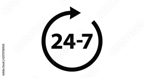 Circular 24 7 Clock Icon Black Line On White Background
