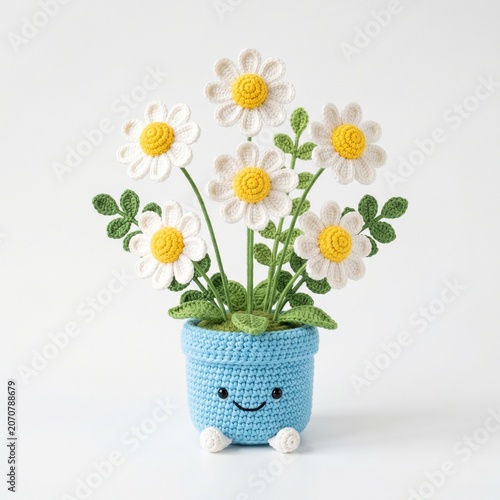 Handmade Crochet White Daisy Bouquet Professional Product Photography.