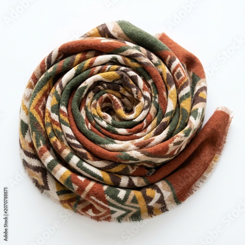 Soft Wool Scarf Original Geometric Pattern Earthy Tones Draped.